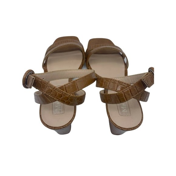 Mango Size 39 (US 8) Brown Faux Leather Chunky Heel Sandals Square Toe - Picture 5 of 10